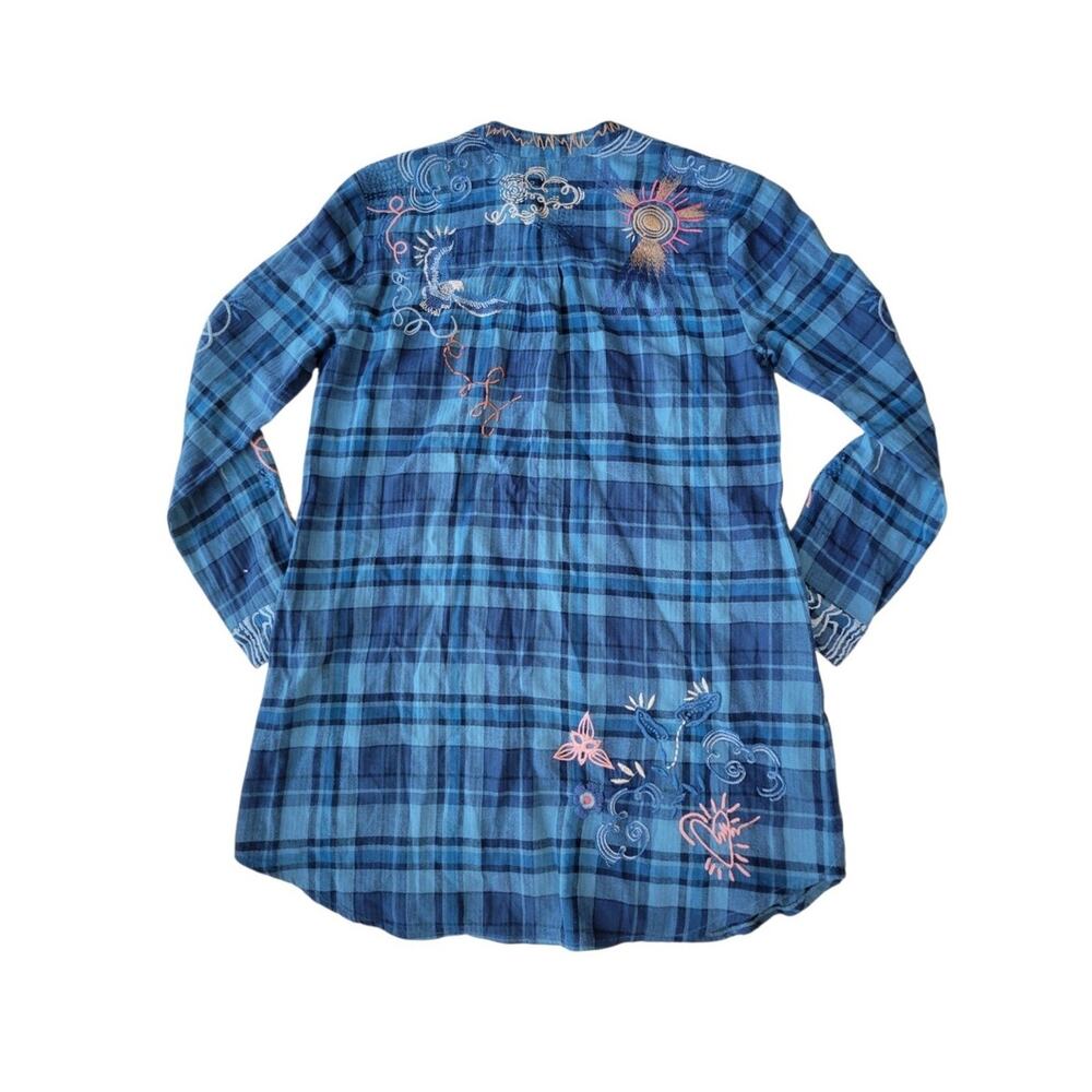 Johnny Was Carmen Henley Shirt Tunic Dress Blue Plaid Small - Picture 6 of 9